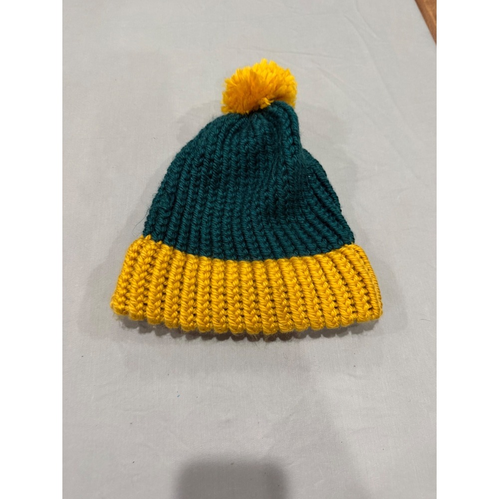 Gorpcore Unisex Handmade Knit Beanie Crochet Hat Set OS Green Yellow